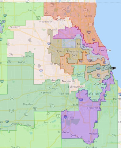 * Rodney Davis’ district is the 15th, the purple one above which runs ...